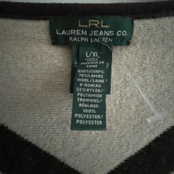 LRL Lambswool Blend Two-Ply Boiled Contrast Tribal Knit Poncho NWOT - Picture 14 of 15
